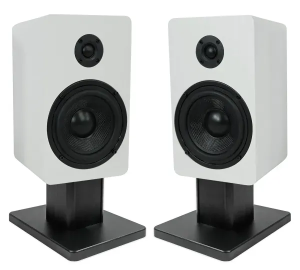 2) Rockville RockShelf 58W White 5.25" Home Bookshelf Speakers+8" Speaker Stands