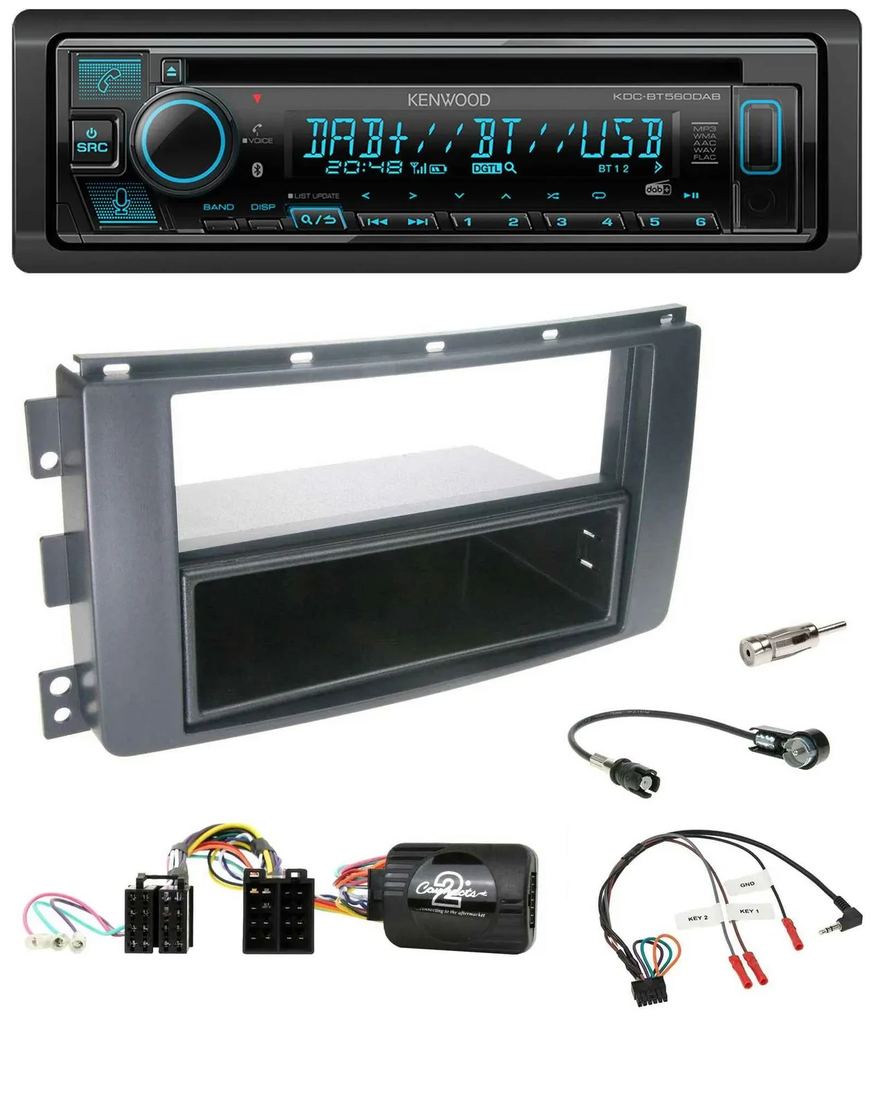 Kenwood Bluetooth DAB CD Lenkrad USB Autoradio für Smart ForFour 2004-2006 schwa
