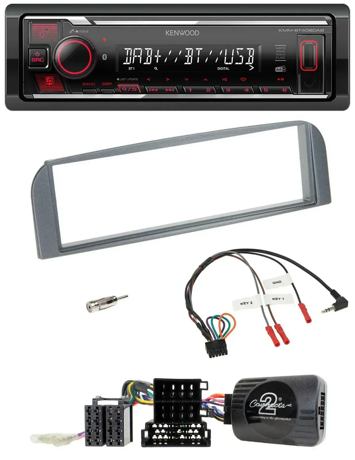 Автомагнитола для Alfa Romeo 147/GT (2007–2010) Kenwood Bluetooth USB DAB, антрацит