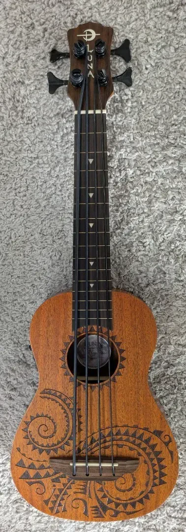 Luna UKE BBASS TAT FL Acoustic Electric 4-String Tattoo Fretless Bari-Bass Uke