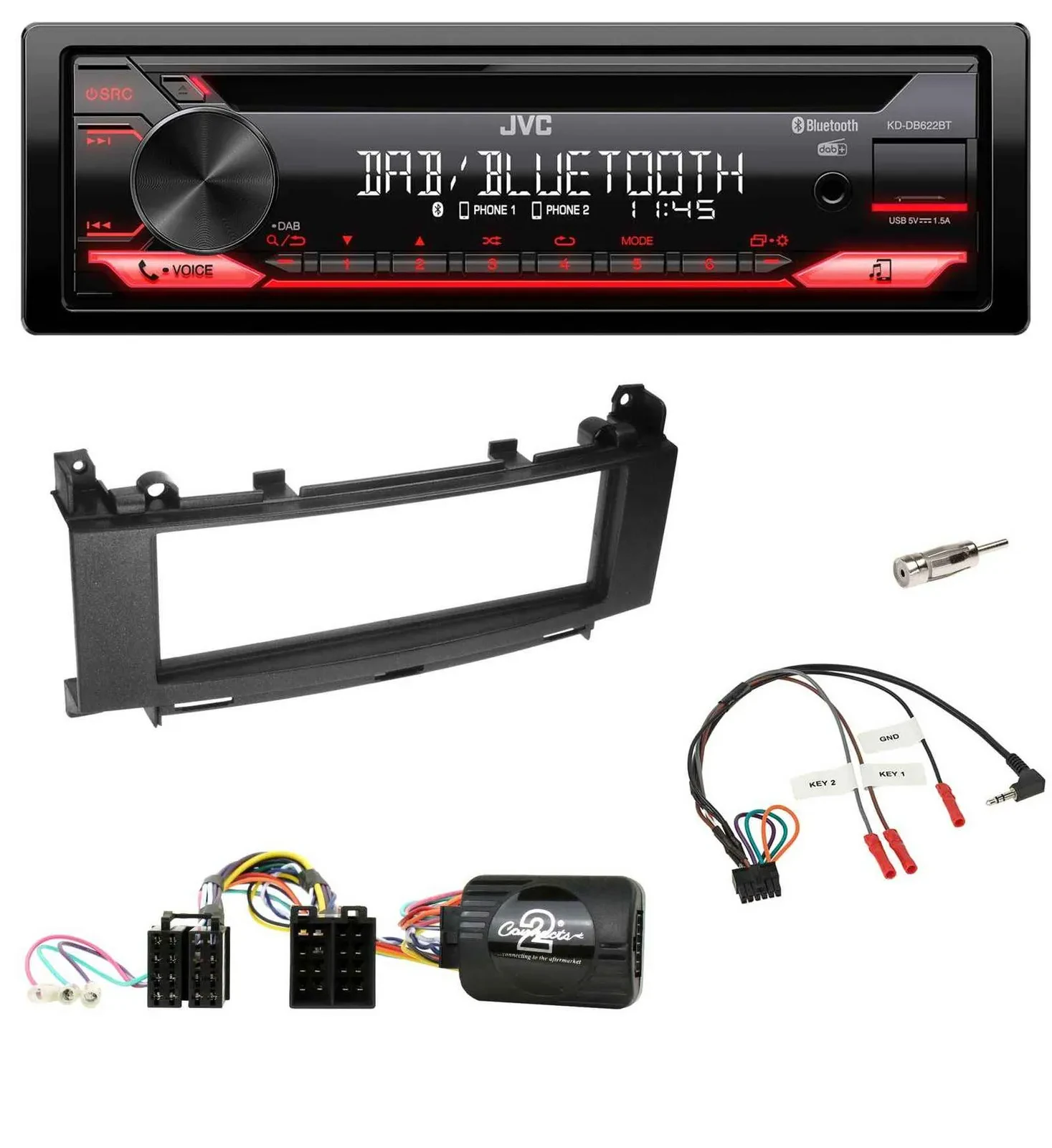 JVC CD DAB USB Bluetooth Lenkrad Autoradio für Mercedes A-Klasse B-Klasse 2005-2