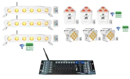 (3) Rockville BEST PAR+STRIP+WEDGE White Wireless DMX Battery Lights+Controller