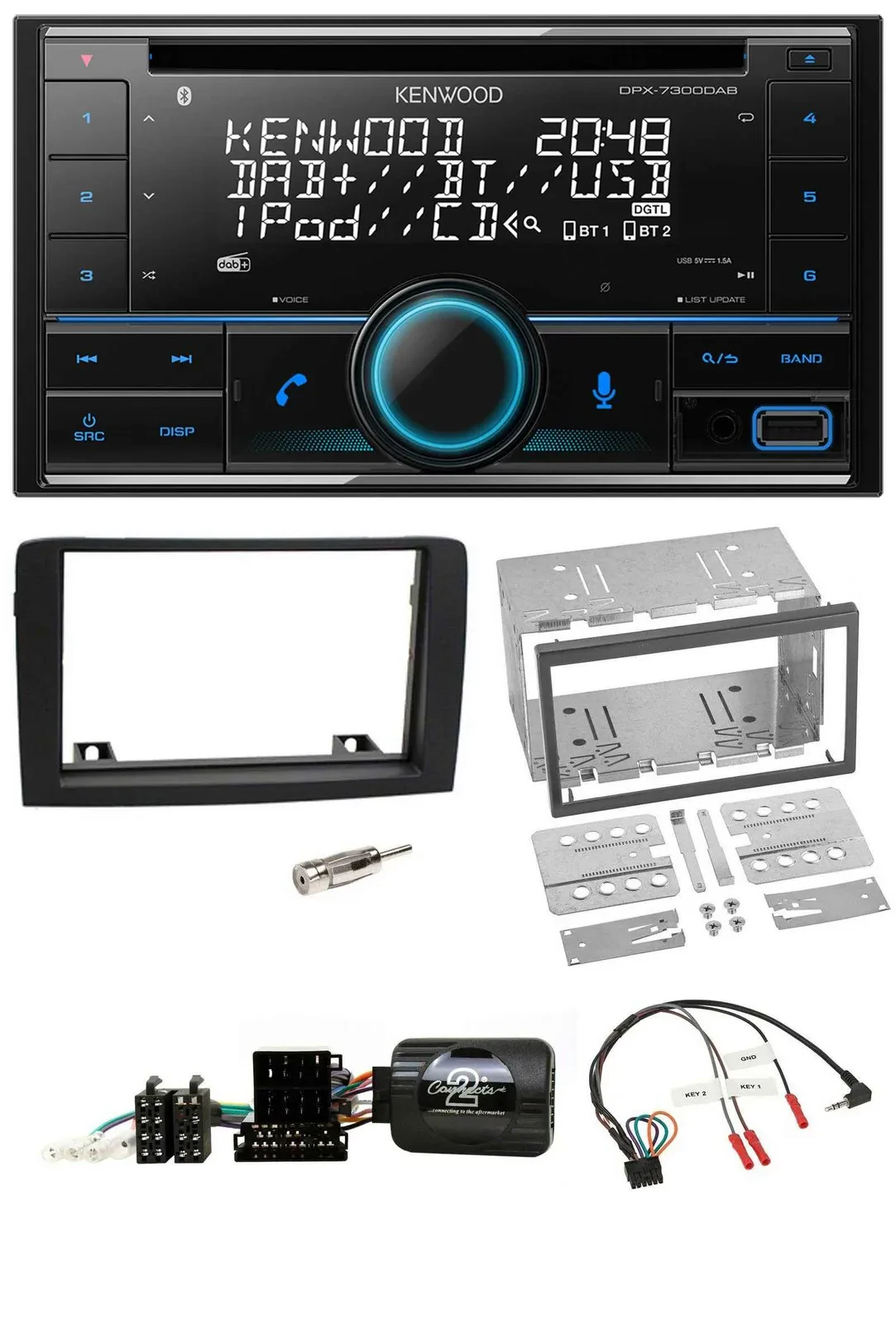 Автомагнитола Kenwood 2-DIN, CD, DAB, USB, Bluetooth, для Fiat Idea (2006–2012), черная
