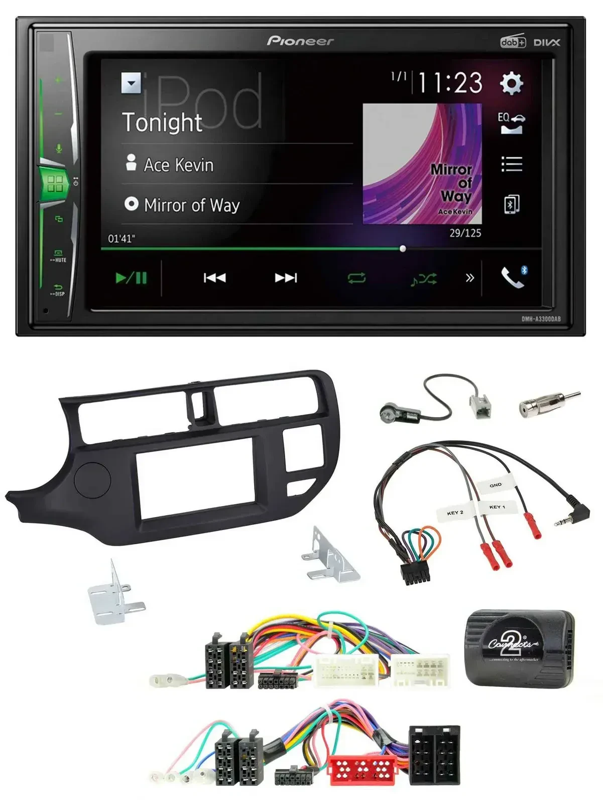 Автомагнитола Pioneer 2DIN, DAB, USB, Bluetooth, для Kia Rio UB (2011–2015), черный