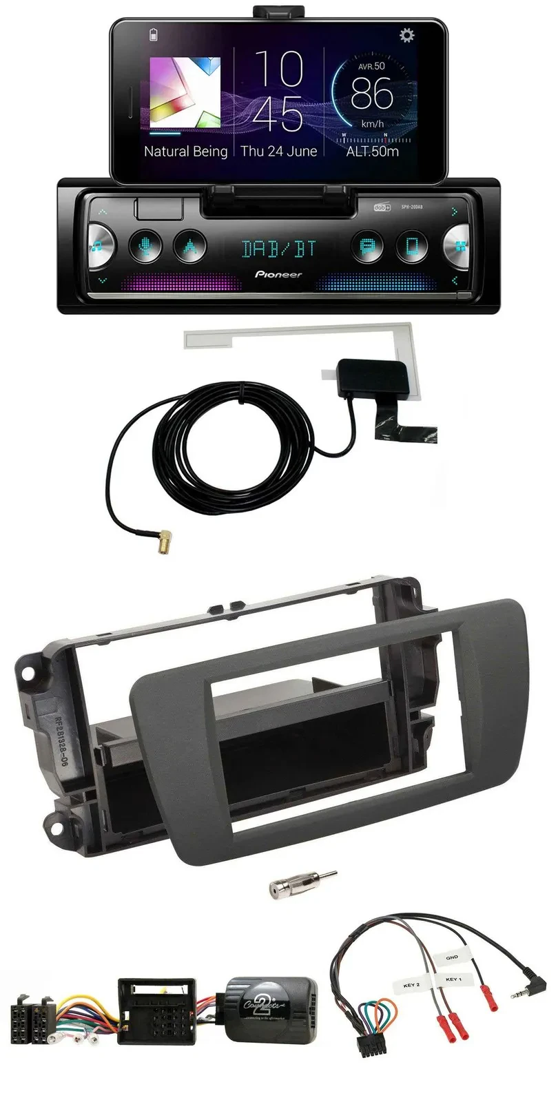 Автомагнитола для Seat Ibiza Pioneer DAB, Bluetooth, USB, серый