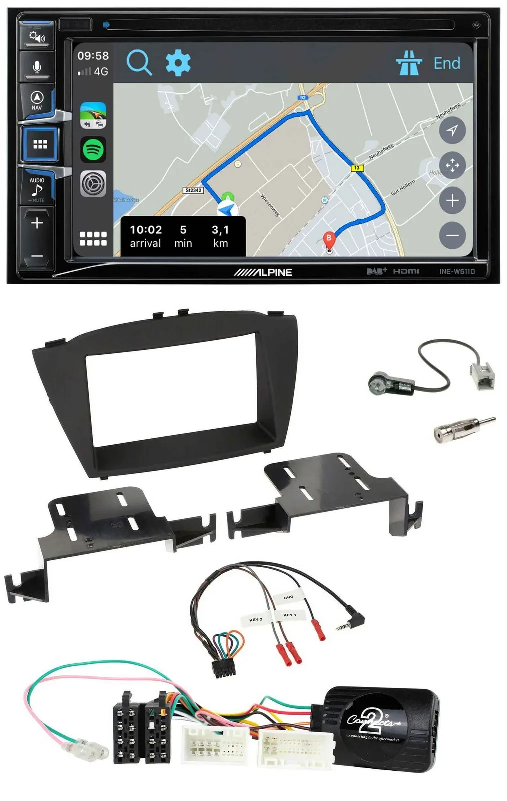 Автомагнитола для Hyundai ix35 (с 2013) Alpine 2DIN, DAB, TMC, Bluetooth, USB, навигация, управление с руля
