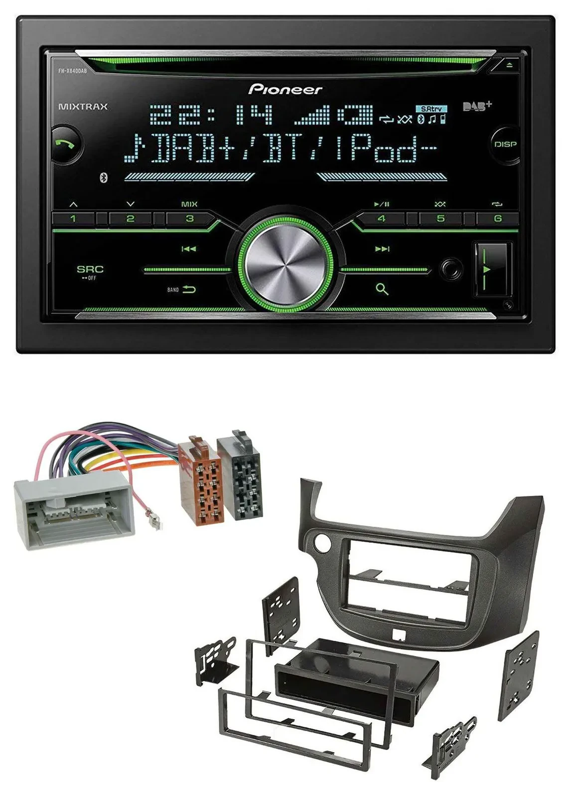 Pioneer Bluetooth MP3 DAB 2DIN USB CD Autoradio für Honda Jazz ab 09 dunkelgrau