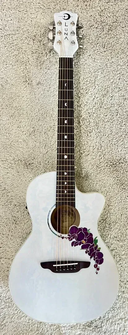 Luna Model FLO OR CWH Acoustic Electric Flora Orchid Classic White Guitar - DEMO