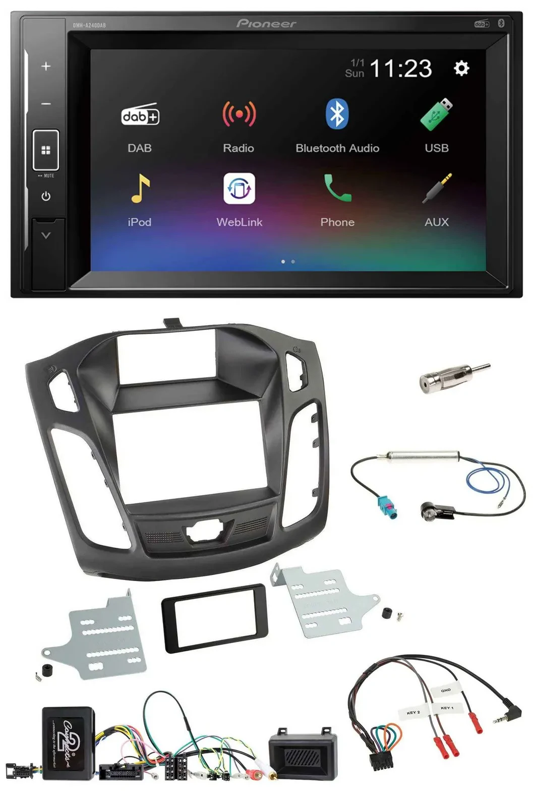 Pioneer DAB Lenkrad 2DIN Bluetooth USB Autoradio für Ford Focus 2011-2014