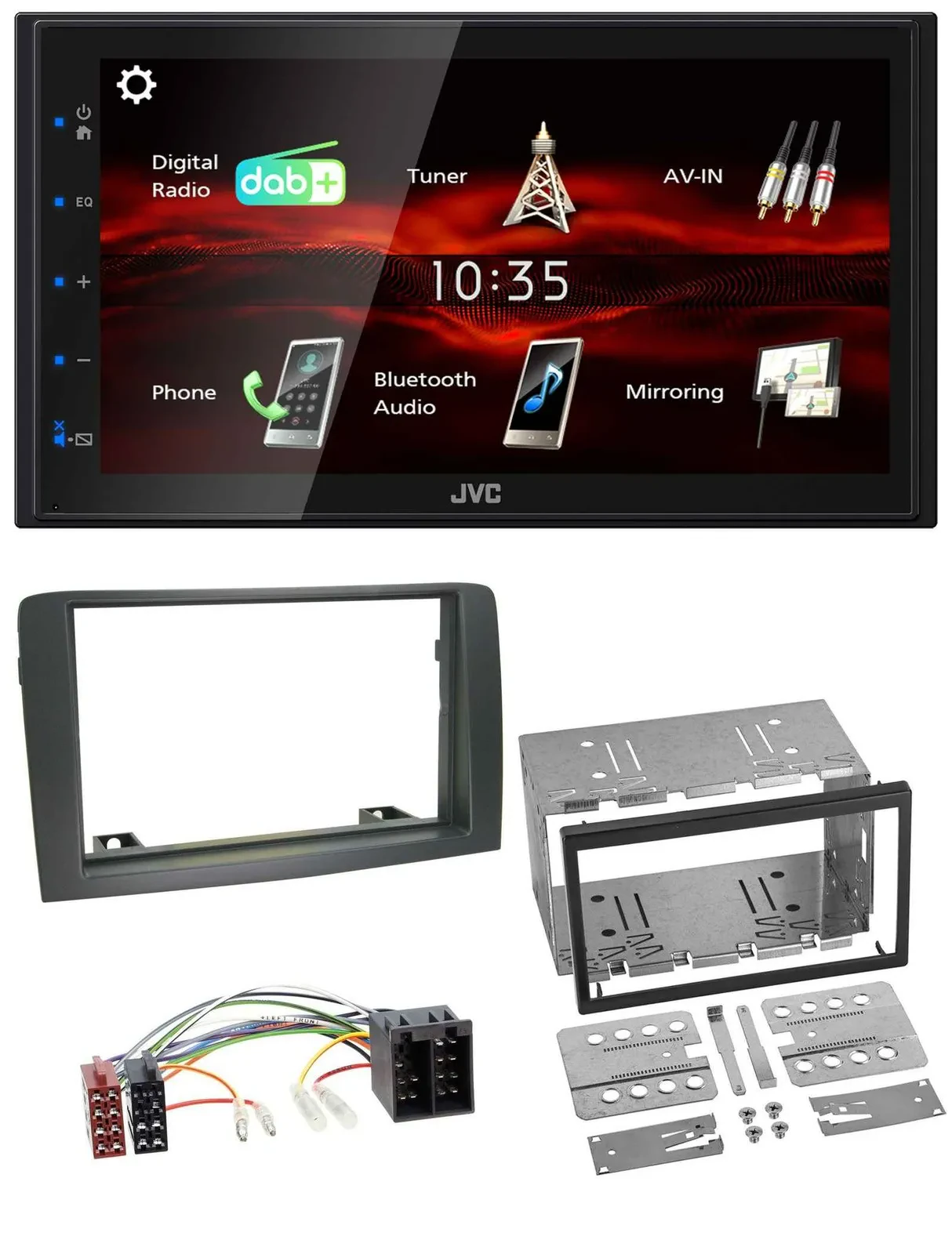 JVC USB Bluetooth MP3 DAB 2DIN Autoradio für Fiat Idea (ab 05) - grau
