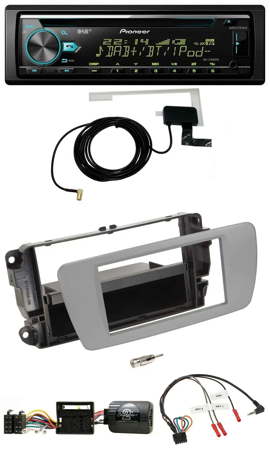 Автомагнитола Pioneer CD/MP3 USB DAB для Seat Ibiza, с управлением с руля, серый