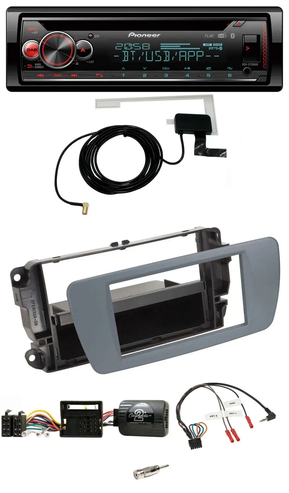 Автомагнитола для Seat Ibiza Pioneer DAB, CD, USB, Bluetooth, управление с руля, серый (Conemara Grey)