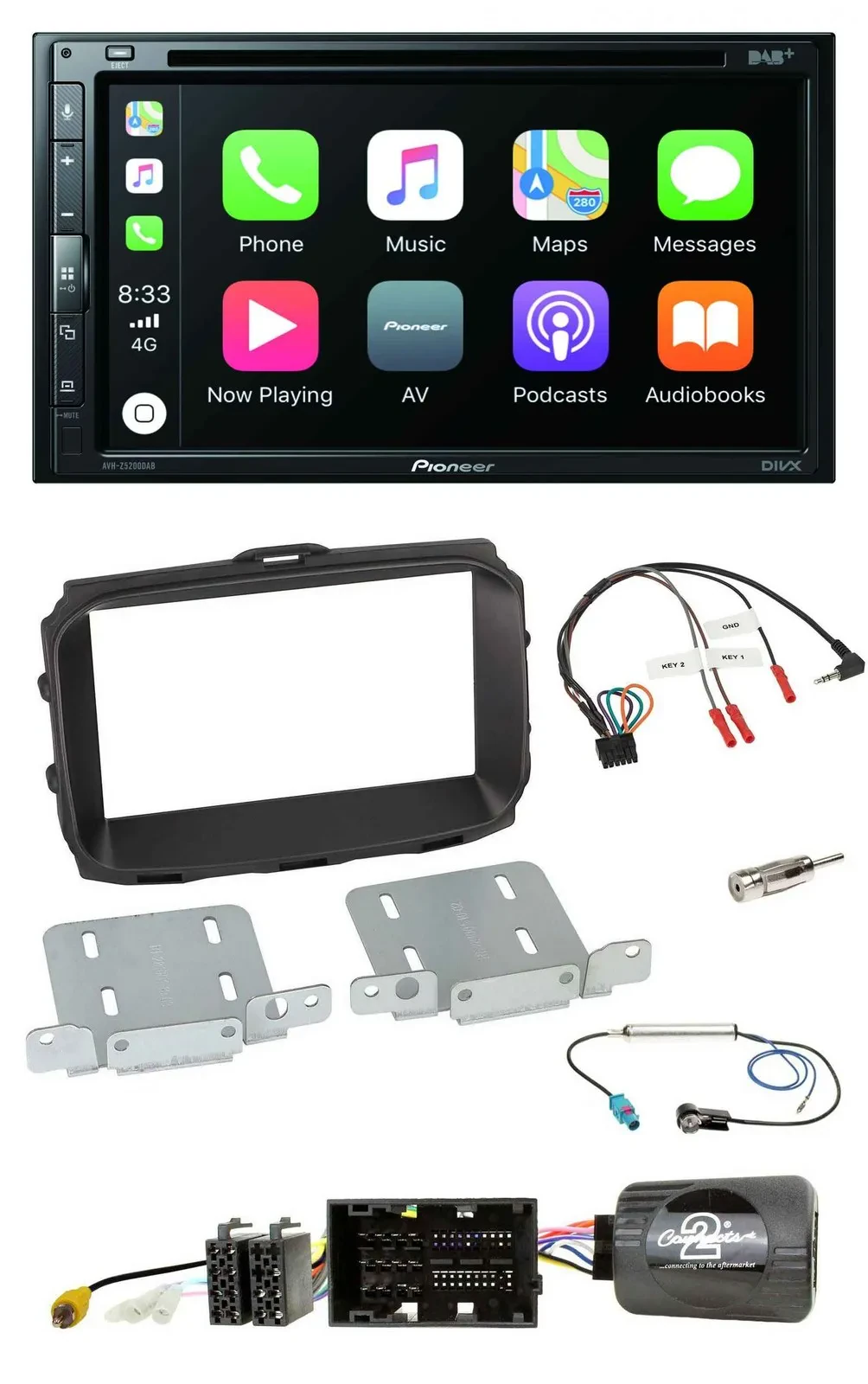 Автомагнитола Pioneer 2-DIN, DVD, DAB, Bluetooth, USB для Alfa Romeo Giulietta с поддержкой управления на руле
