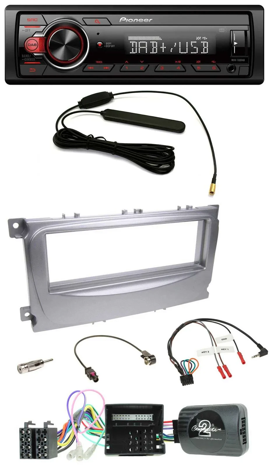 Автомагнитола для Ford S‑Max/Mondeo Pioneer 1DIN, DAB, USB, поддержка кнопок на руле, CAN‑Bus (2007–2014)