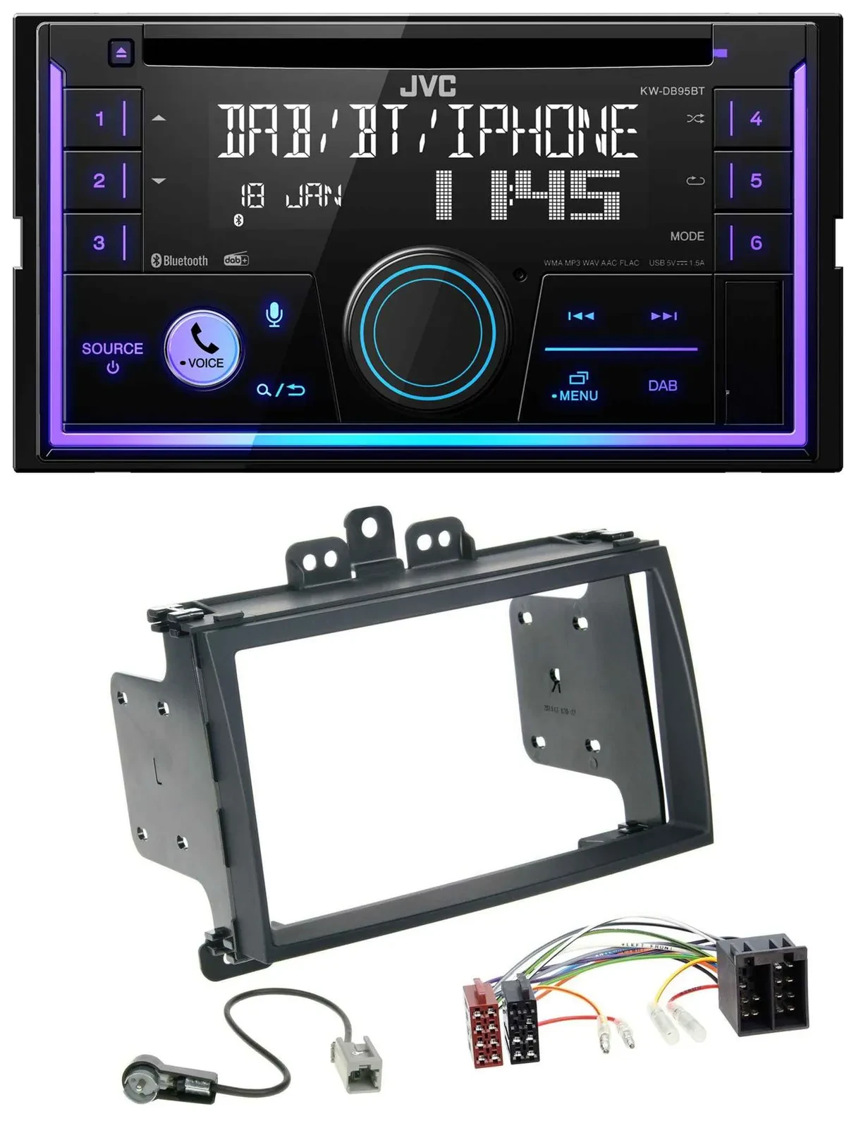 JVC MP3 USB 2DIN DAB Bluetooth CD Autoradio für Hyundai i20 09-12 schwarz