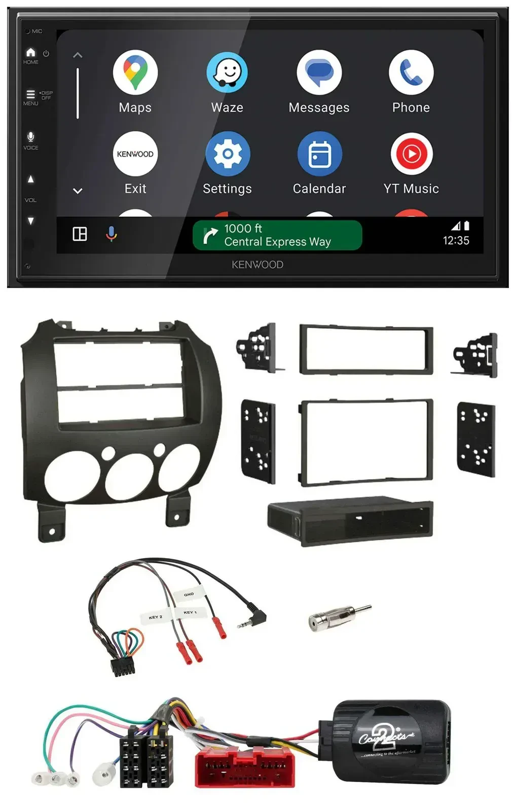 Автомагнитола Kenwood 2DIN DAB Bluetooth USB для Mazda 2 (2007–2014) с поддержкой управления на руле