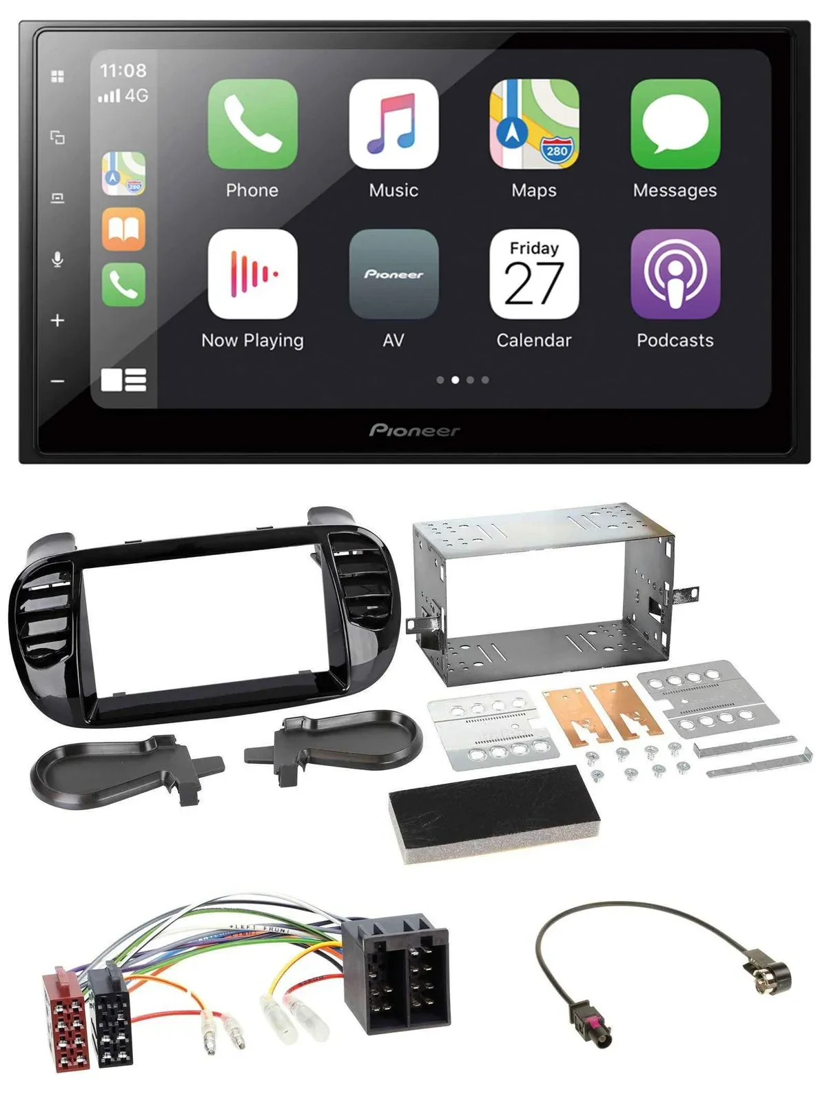 Автомагнитола Pioneer 2 DIN, MP3, Bluetooth, DAB, USB, черная, для Fiat 500 (с 2012), ISO