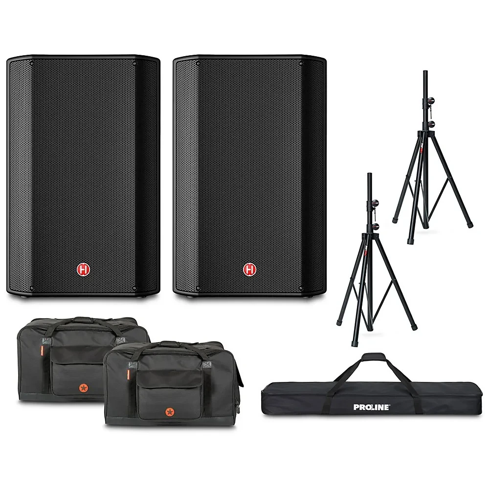 Harbinger VARI V1115 15" Powered Speakers Package With Bags and Stands