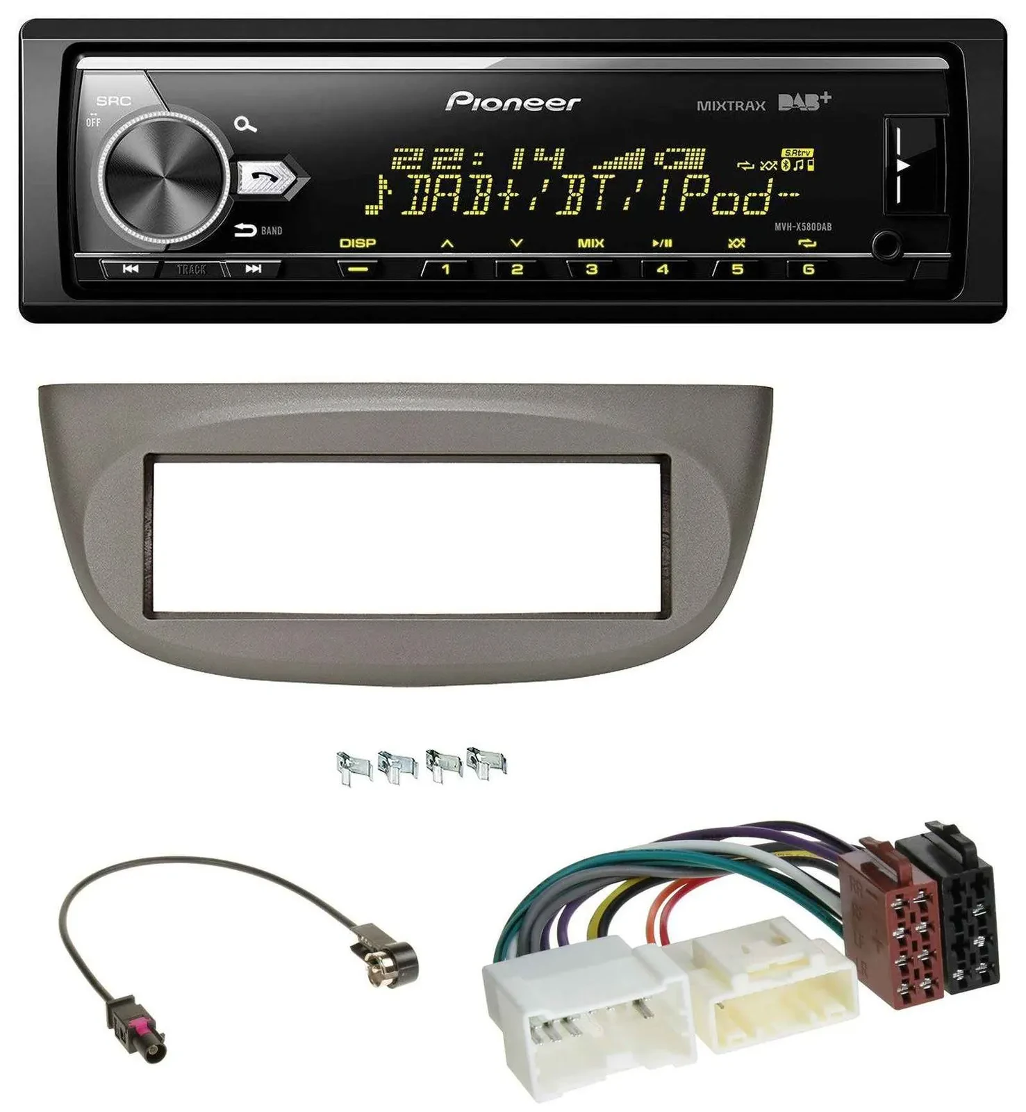 Автомагнитола для Renault Twingo (с 2012) Pioneer Bluetooth, USB, DAB, MP3, бежево-серая