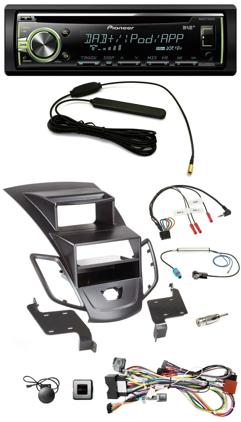 Автомагнитола Pioneer MP3 USB CD DAB для Ford Fiesta 2008–2010, поддержка кнопок на руле, дисплей черный