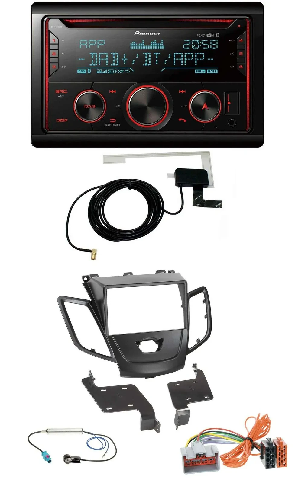 Pioneer 2DIN MP3 DAB USB CD Bluetooth Autoradio für Ford Fiesta 08-10 schwarz