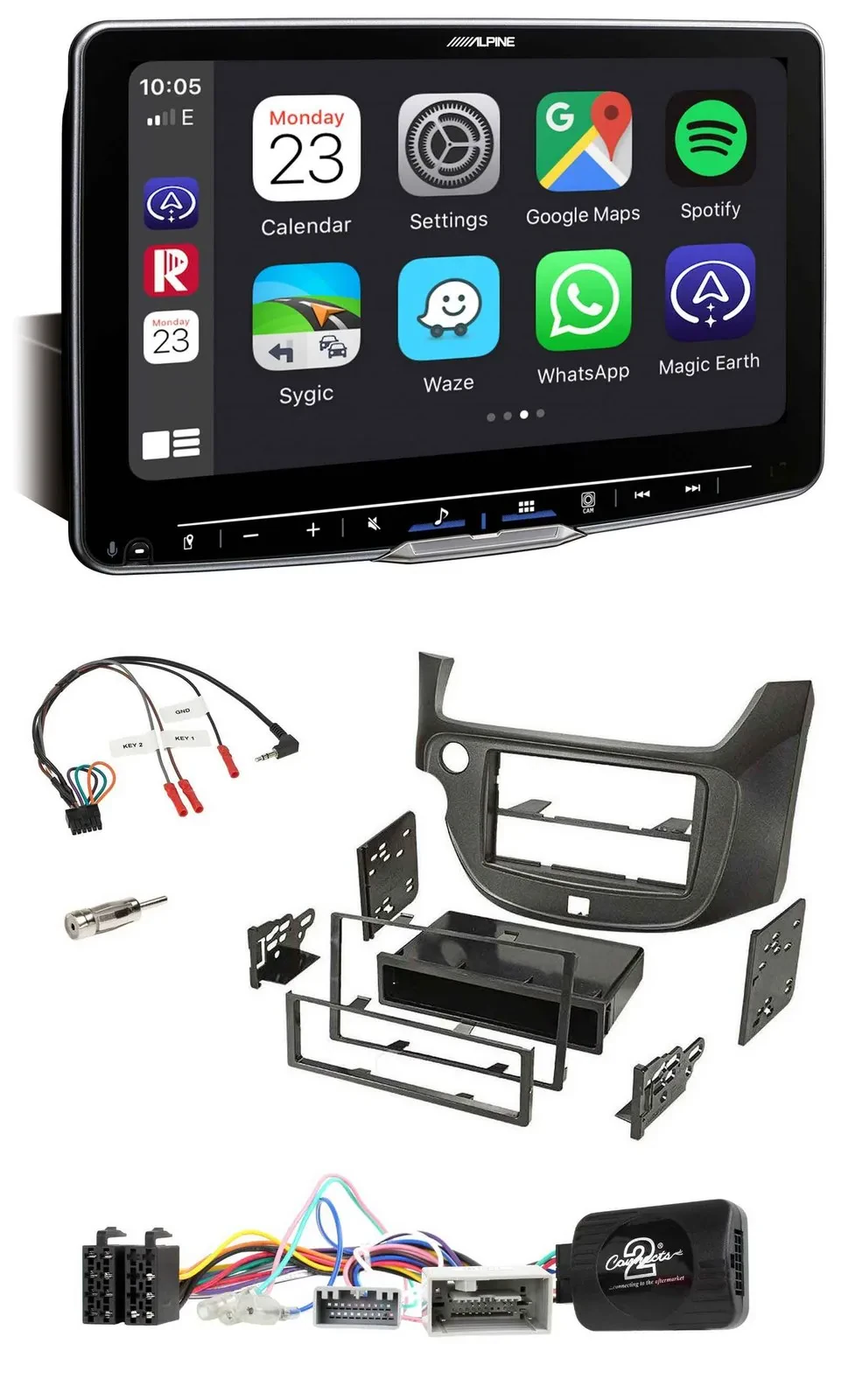 Alpine Bluetooth Lenkrad USB DAB Autoradio für Honda Jazz ab 2014 dunkelgrau