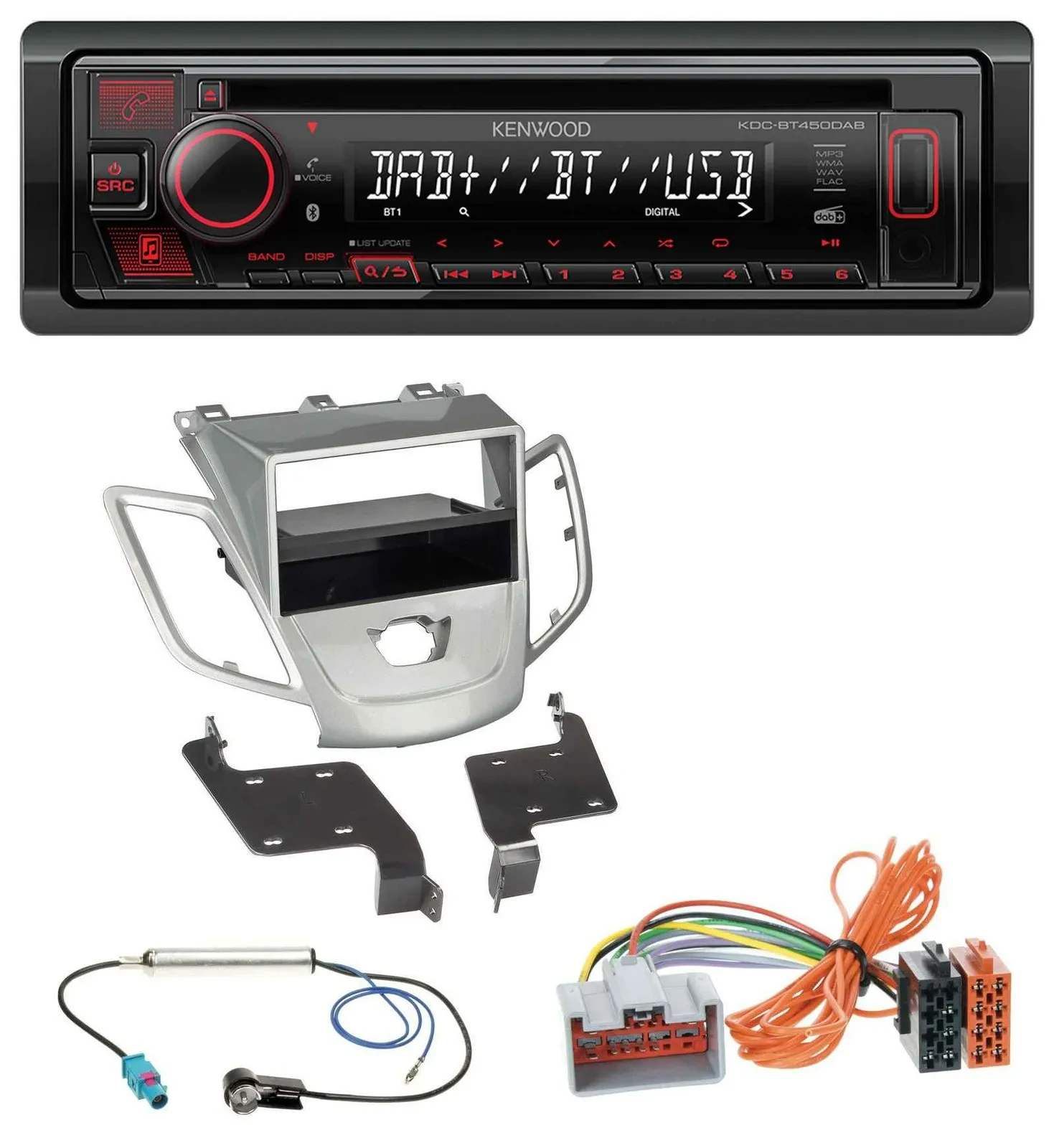 Kenwood MP3 CD USB Bluetooth DAB Autoradio für Ford Fiesta 08-10 JA8 ohne Displa