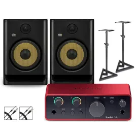 Focusrite Solo Gen4 w/KRK ROKIT G5 Studio Monitor Pair w/Stands/Cables ROKIT 8