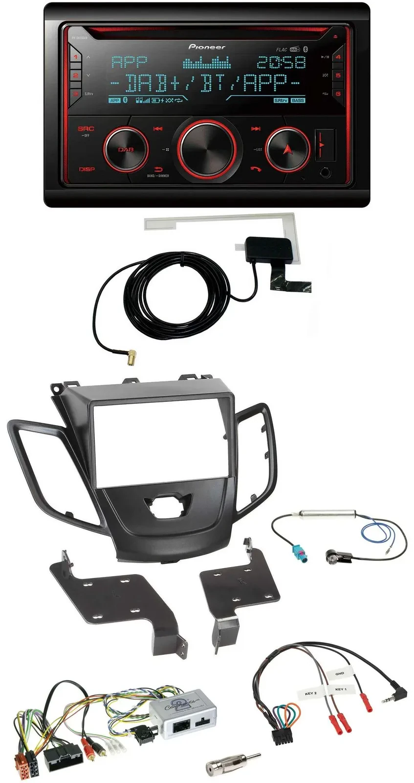 Pioneer 2DIN Lenkrad DAB USB CD Bluetooth Autoradio für Ford Fiesta 10-17 schwar