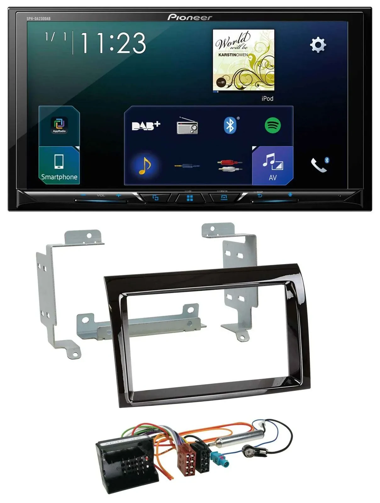 Автомагнитола Pioneer 2DIN DAB, Bluetooth, USB для Citroen Jumper 2006–2011, черный глянец