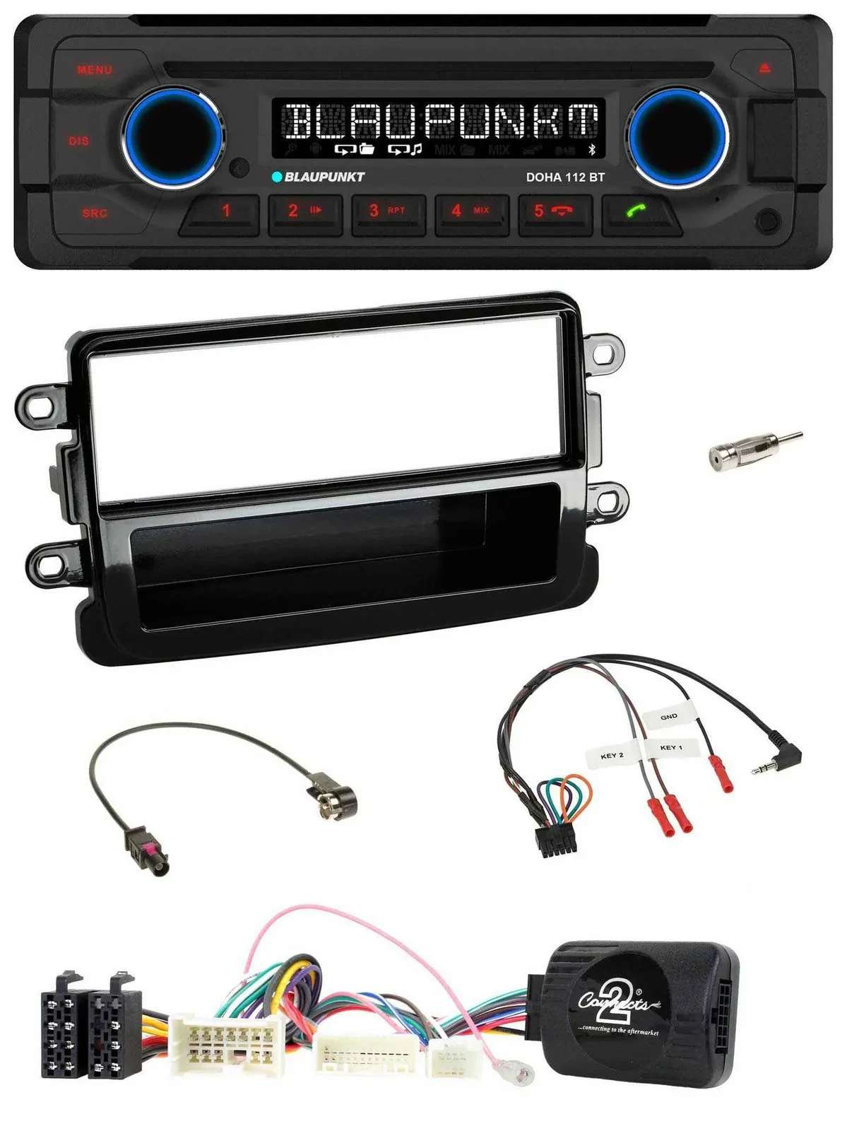 Автомагнитола Blaupunkt CD/MP3, Bluetooth, USB, для Dacia (с 2012), черный глянец