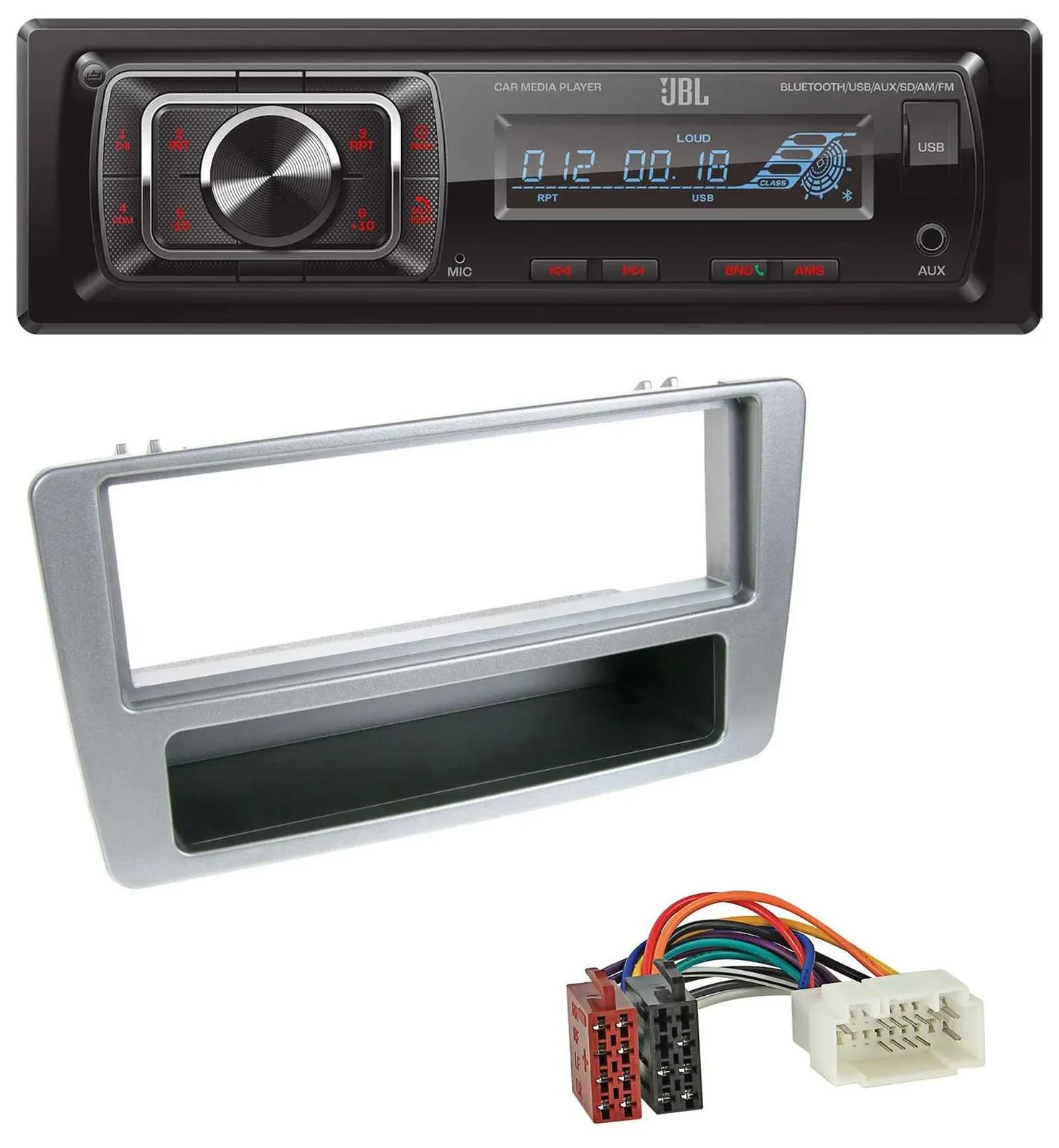 Автомагнитола для Honda Civic 2001–2003 JBL SD/AUX/MP3/USB/Bluetooth, серебристая, для ручного климат-контроля