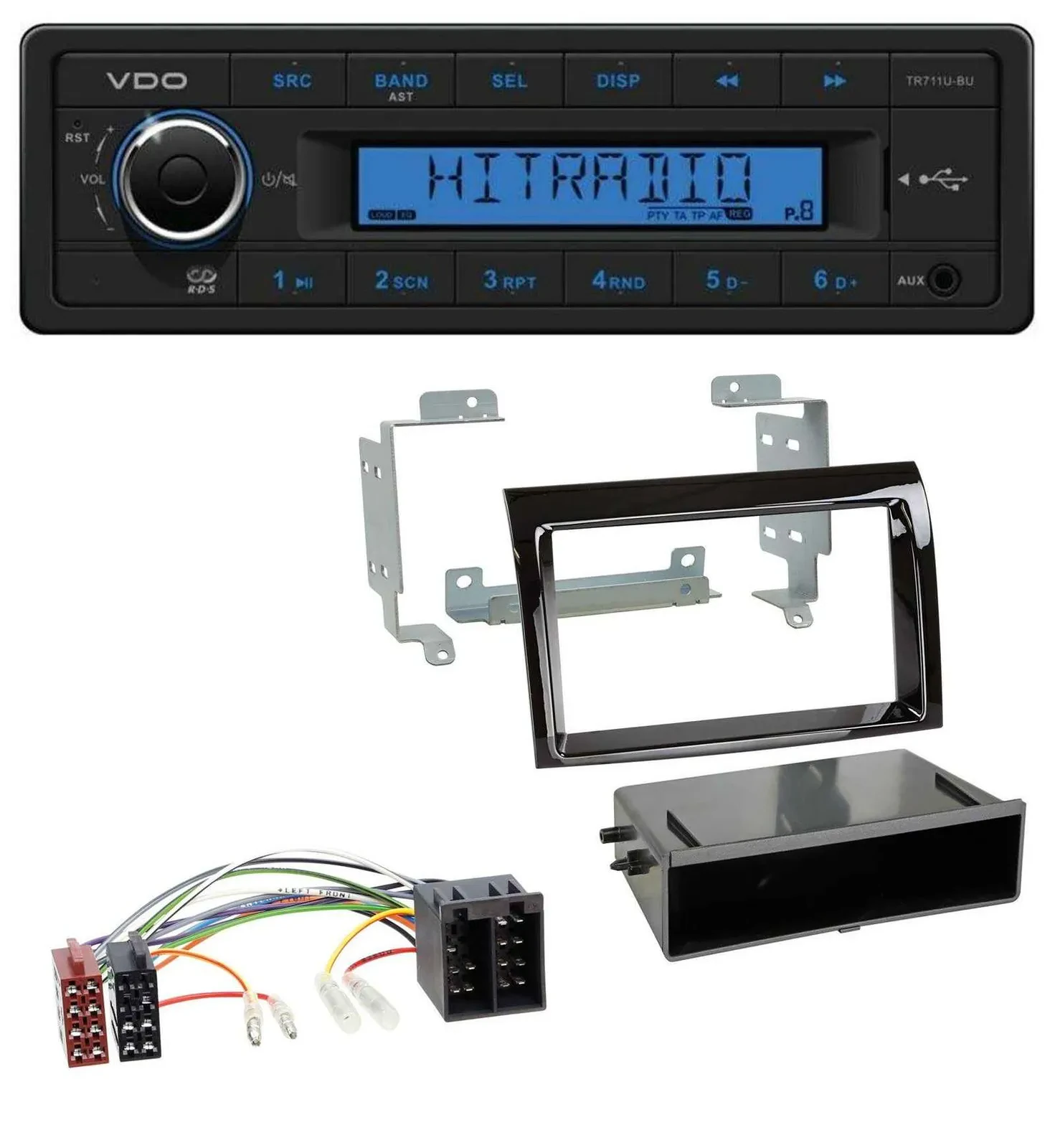 Автомагнитола VDO 1DIN, USB, AUX, MP3 для Fiat Ducato (2006–2010), черный (piano black)