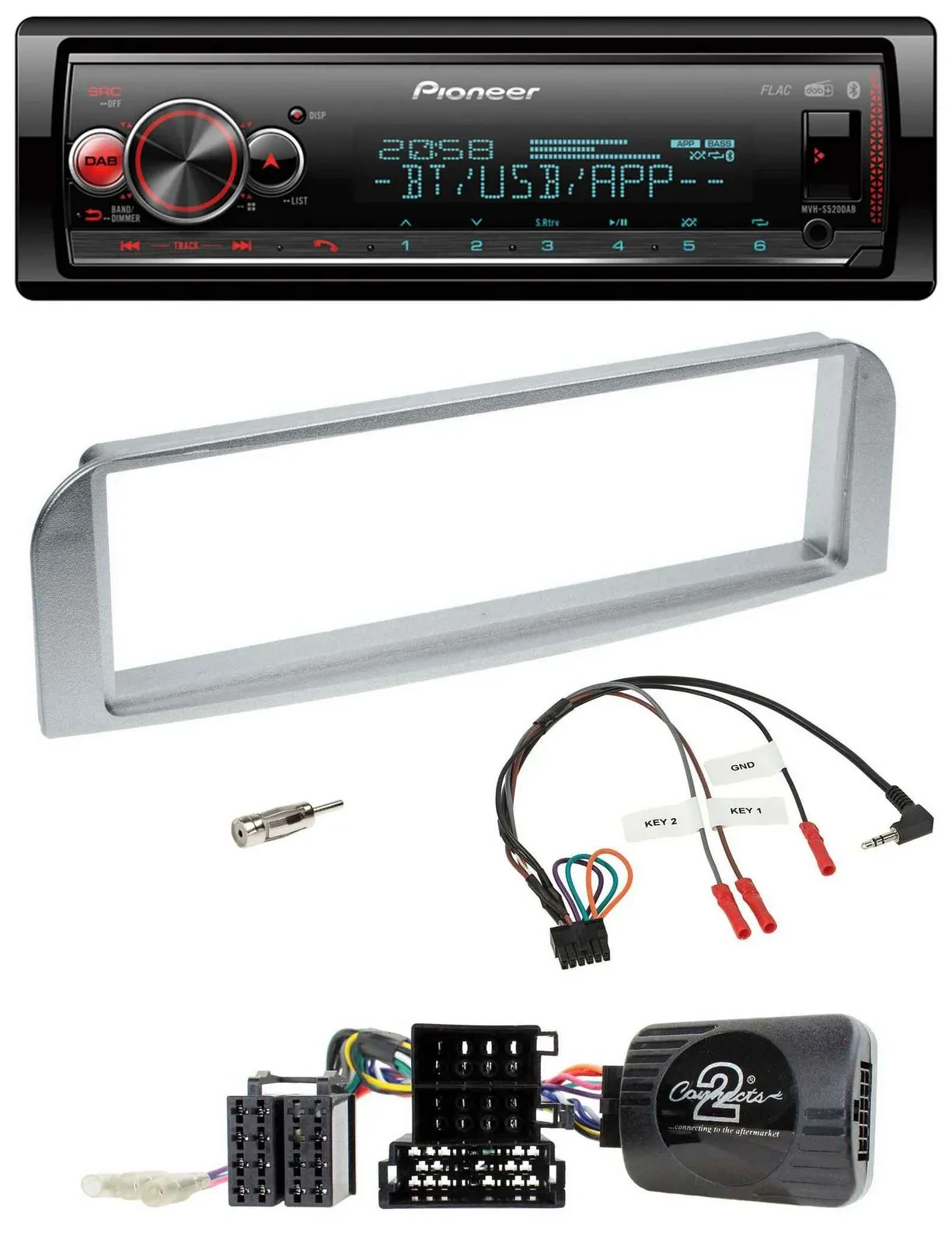 Pioneer Bluetooth USB Lenkrad DAB Autoradio für Alfa GT 147 2007-2010 silbergrau