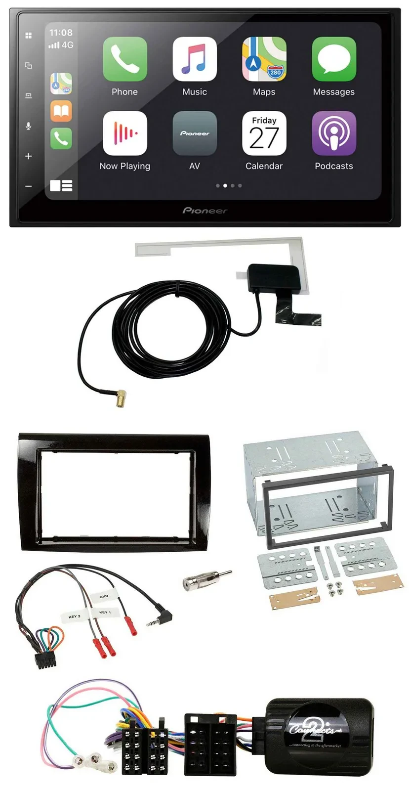 Pioneer USB Lenkrad 2DIN Bluetooth DAB Autoradio für Fiat Bravo 2007-2014