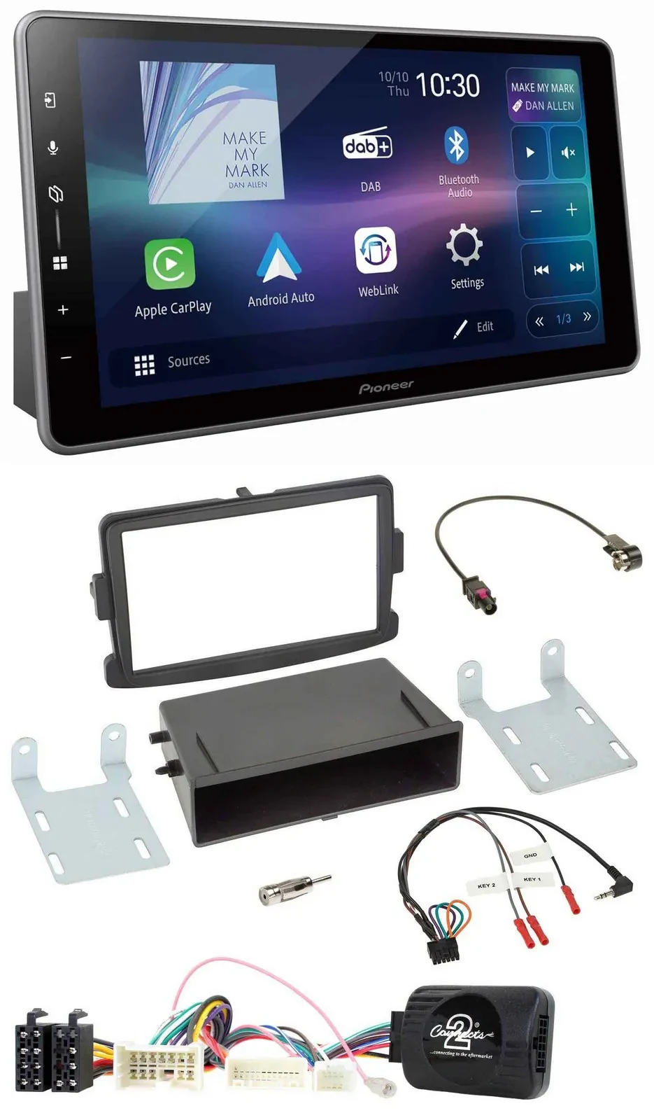 Автомагнитола для Dacia Logan/Sandero (с 2012) Pioneer Bluetooth, USB, DAB, поддержка кнопок на руле, черный