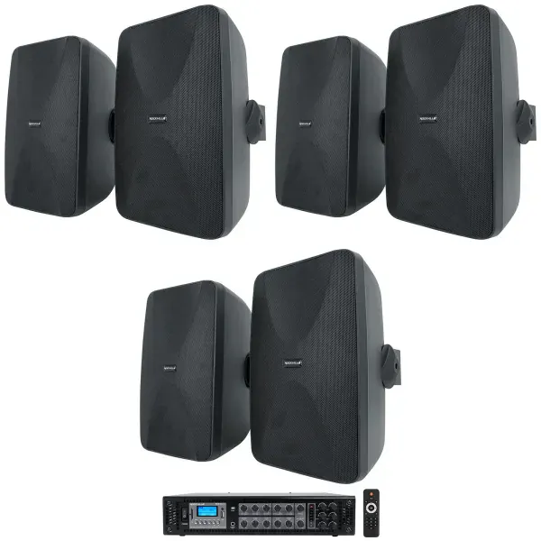 Rockville 6-Zone Commercial/Restaurant Bluetooth Amp+6) Black 6.5" Wall Speakers