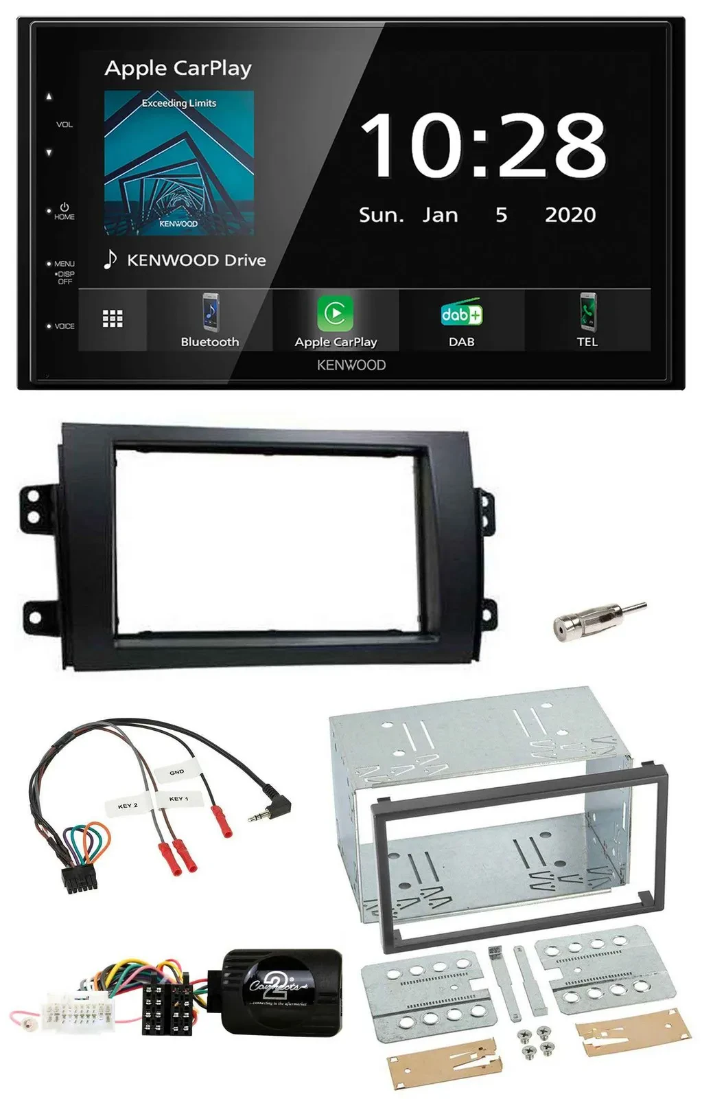 Kenwood Bluetooth Lenkrad DAB USB 2DIN Autoradio für Fiat Sedici Suzuki SX4