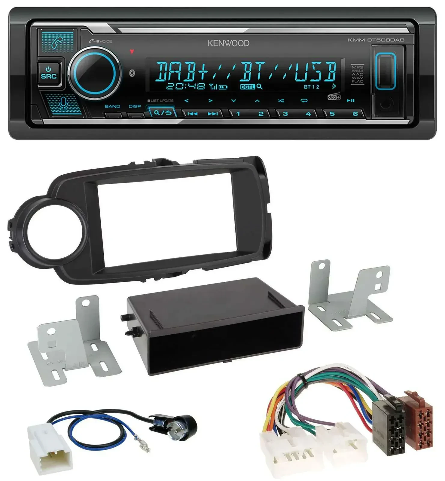 Автомагнитола для Toyota Yaris (2011–2014) Kenwood Bluetooth, MP3, DAB, USB, черная