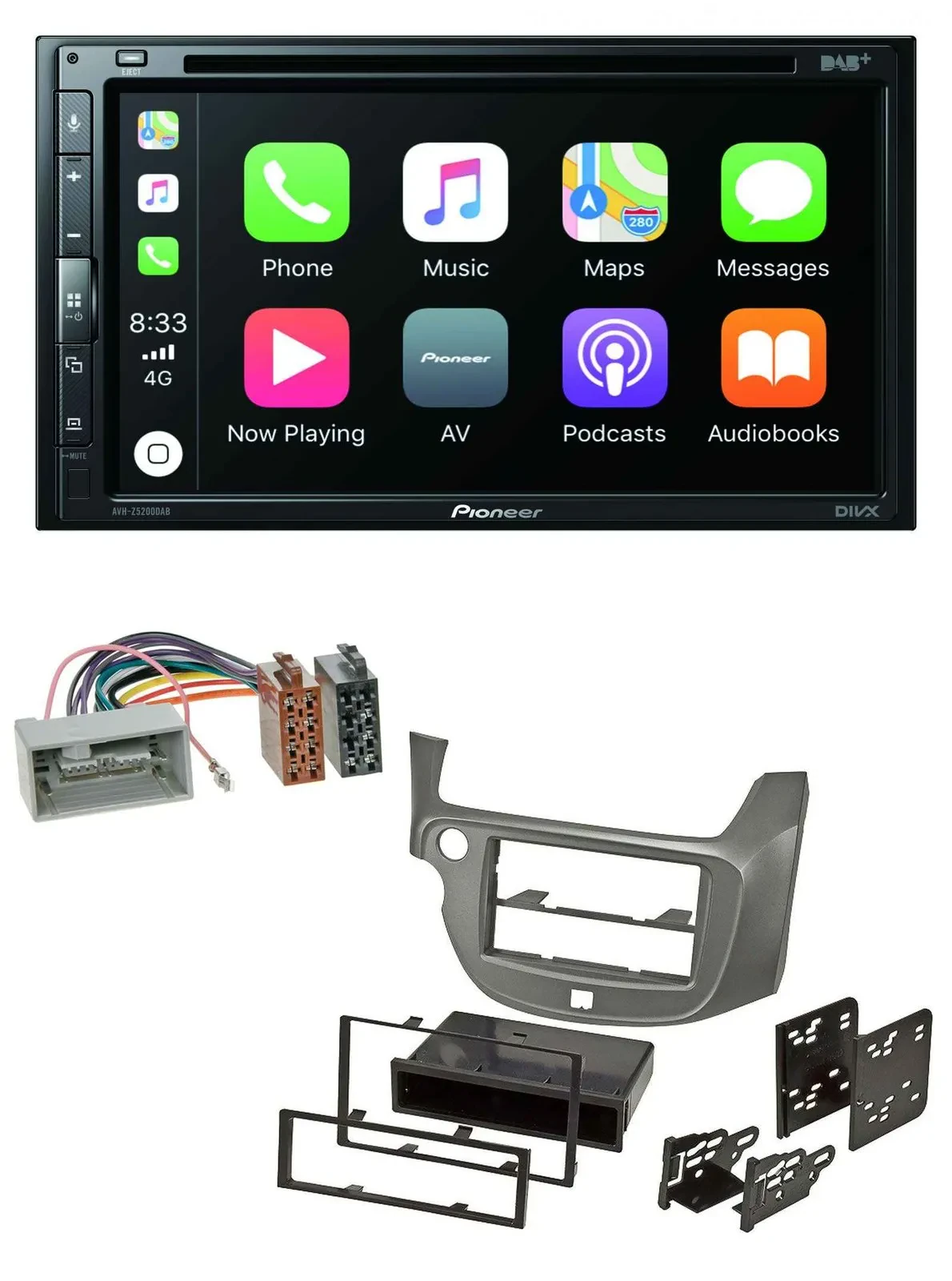 Автомагнитола для Honda Jazz (с 2009) Pioneer 2-DIN DVD, DAB, Bluetooth, USB, серебристая