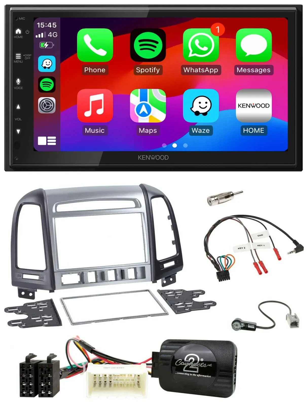 Kenwood Lenkrad USB DAB 2DIN Bluetooth Autoradio für Hyundai Santa Fe 4 Schalter