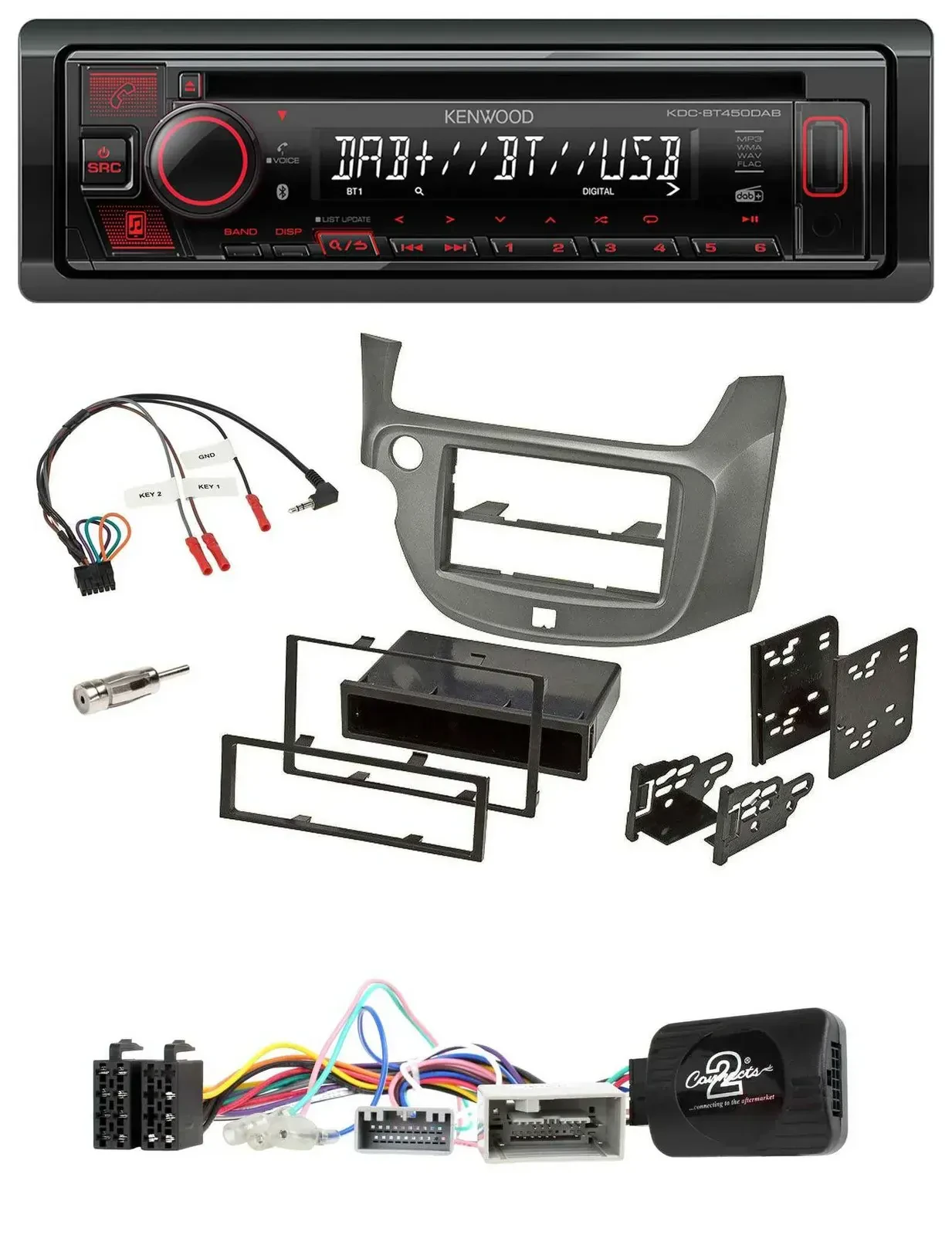 Автомагнитола для Honda Jazz (с 2014) Kenwood CD USB Bluetooth DAB серебристый