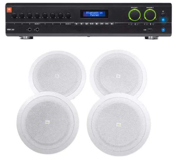 JBL VMA260 60w 8-Input Amplifier+(4) JBL 8" Speakers For Restaurant/Bar/Cafe