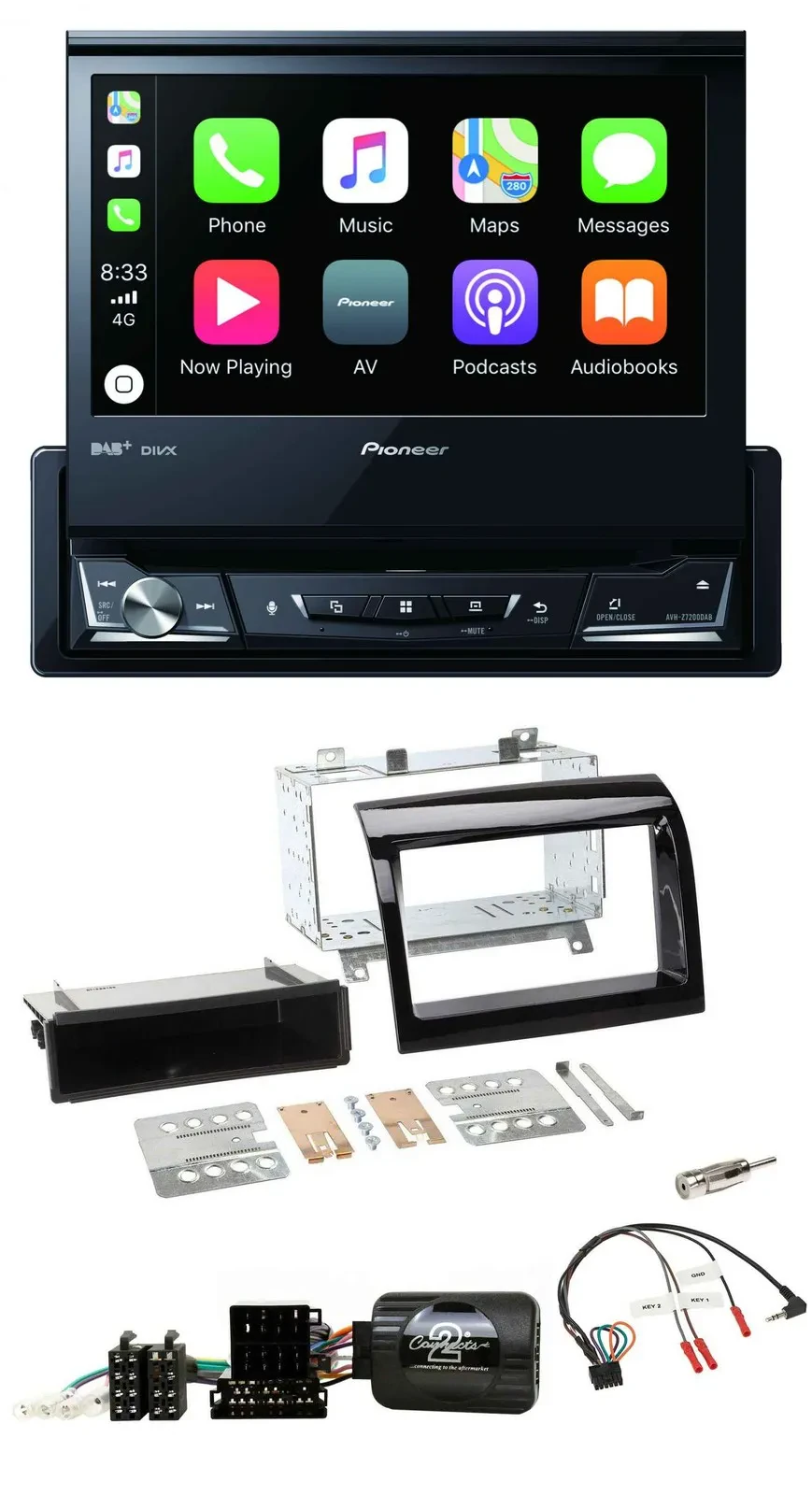 Pioneer DVD Bluetooth DAB USB Lenkrad Autoradio für Fiat Ducato 12-15 piano schw