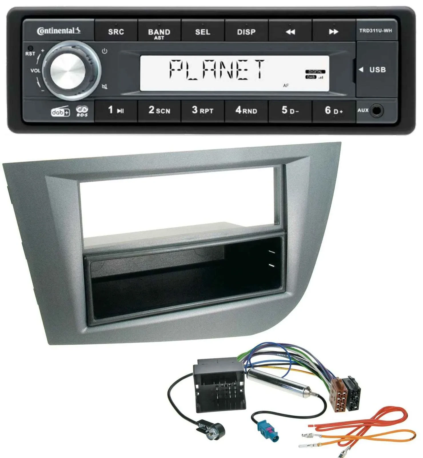 Continental MP3 AUX USB DAB 1DIN Autoradio für Seat Leon ab 05 dunkelgrau metall