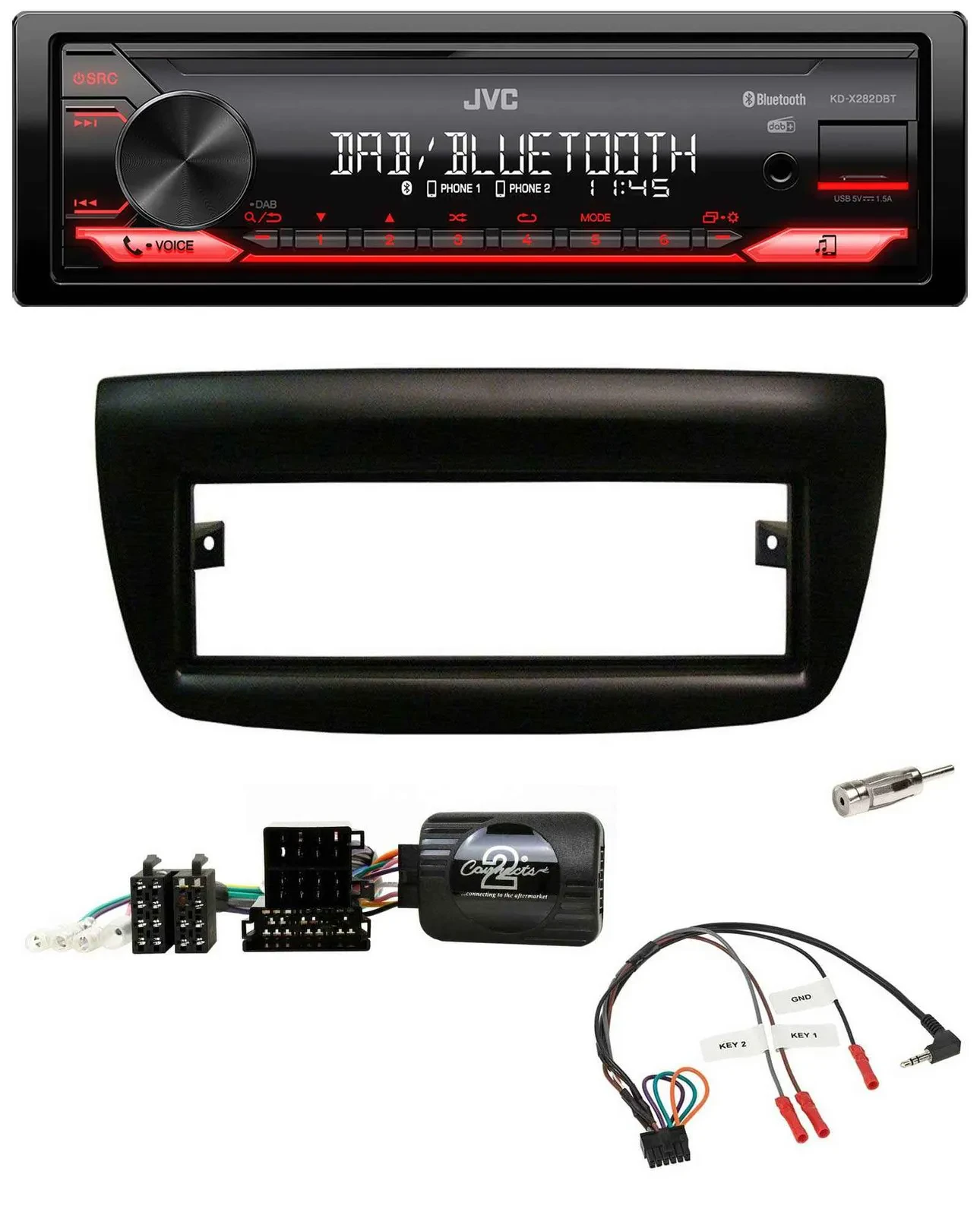 JVC Bluetooth USB DAB Lenkrad Autoradio für Fiat Doblo 2012-2015 schwarz