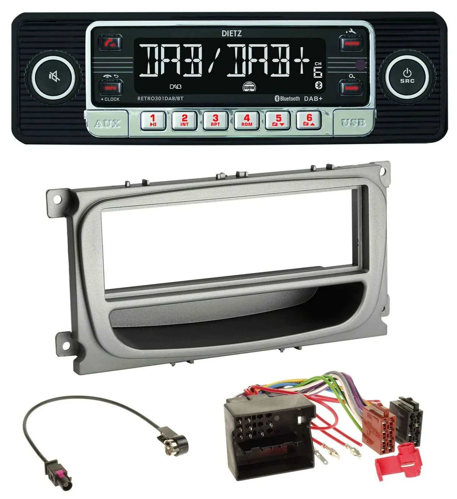 Dietz USB DAB MP3 Bluetooth Autoradio für Ford Focus Galaxy C-Max ab 2007 silber