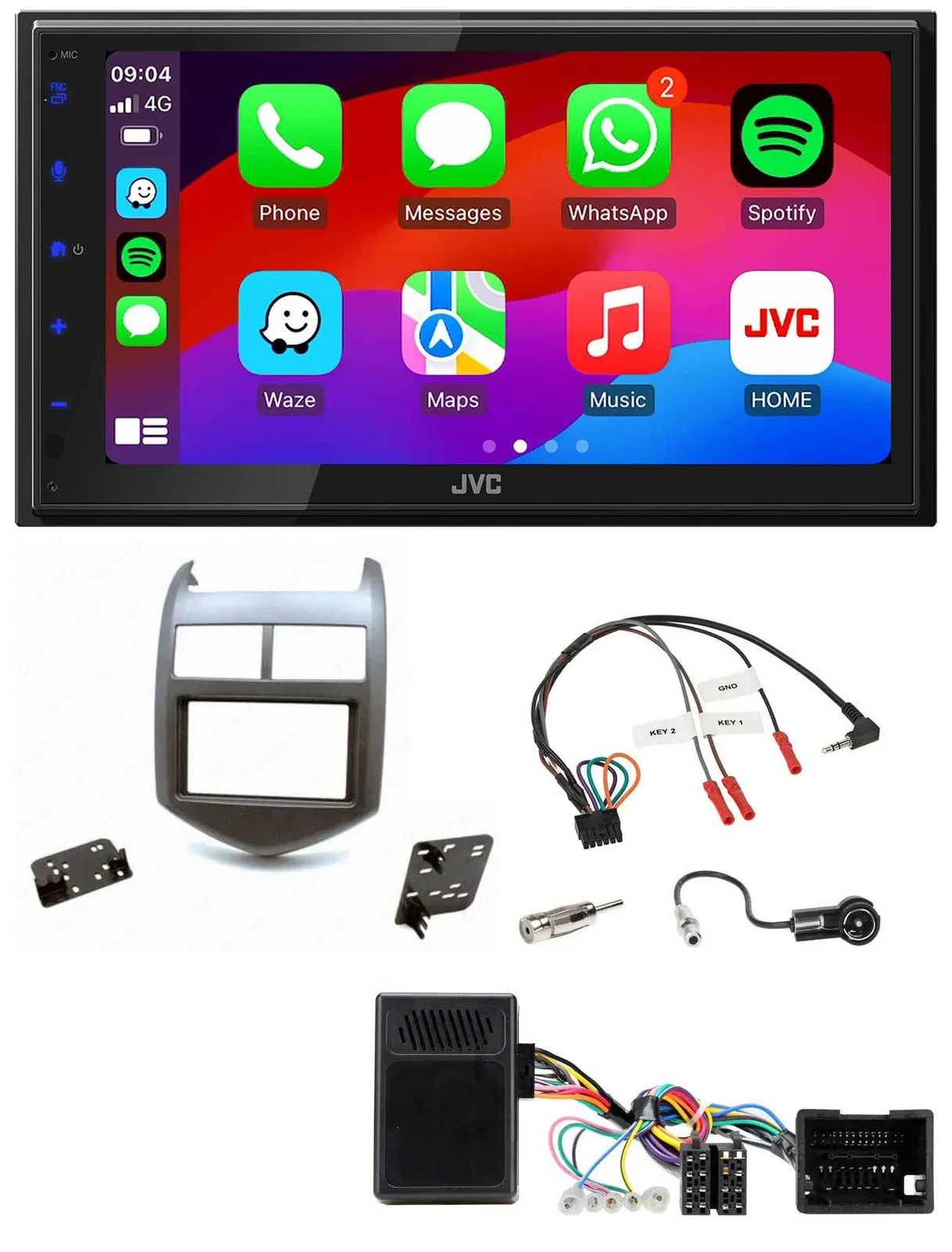 Автомагнитола JVC для Chevrolet Aveo (с 2011), 2DIN, DAB, Bluetooth, USB, темно-серый