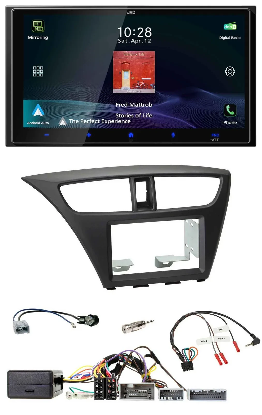 JVC USB Bluetooth 2DIN DAB Lenkrad Autoradio für Honda Civic ab 12 schwarz