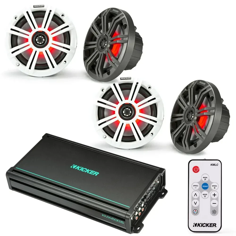 Пассивная акустическая система для морского применения Kicker KM65L 6.5", коаксиальная (набор, 2 пары) с усилителем KMA600.6 и пультом KMLC
